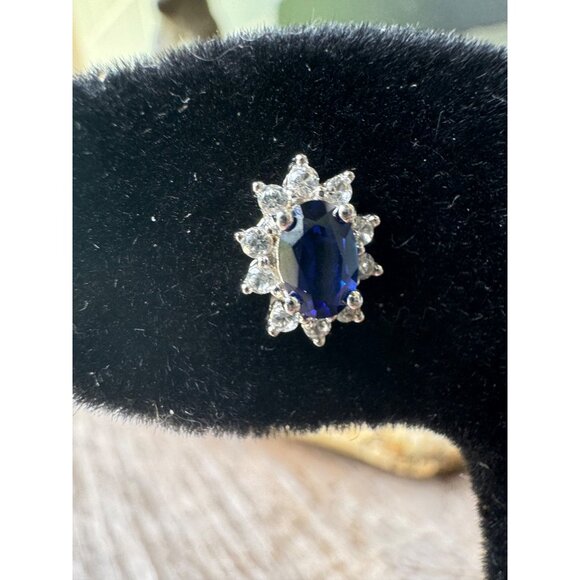 Sterling Silver Blue Sapphire Stud Earrings - Picture 6 of 6